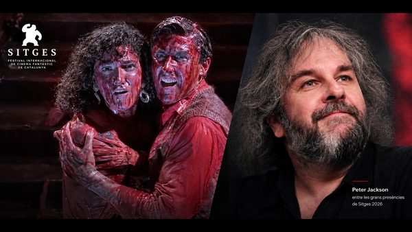 Peter Jackson al costat d'una imatge de Braindead, en una composició sobre el seu retorn al Festival de Sitges
